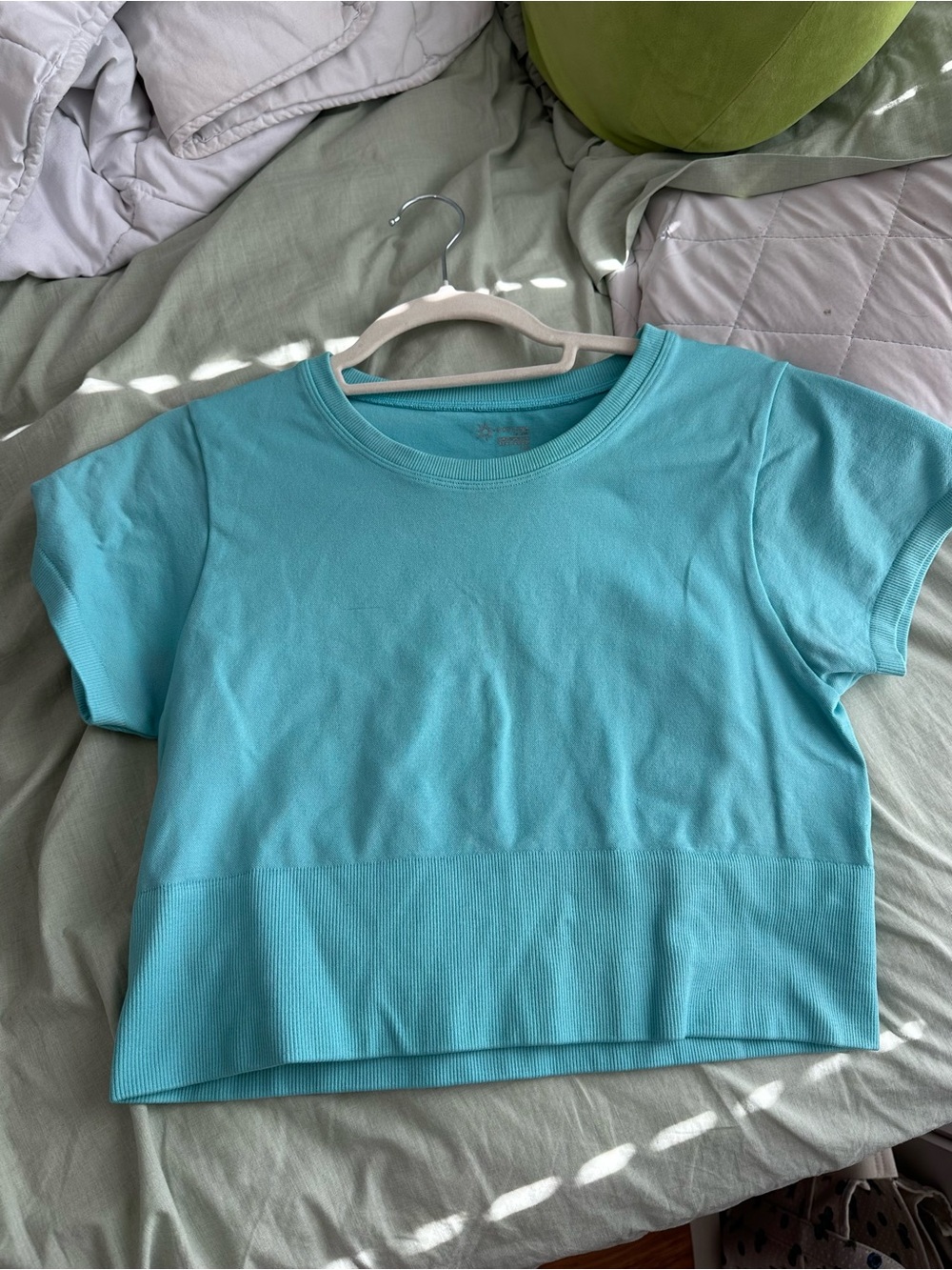 aerie Aqua Cropped Crewneck Tee